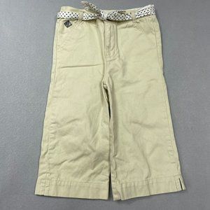 Ralph Lauren Girls High Rise Wide Leg Crop Chino Pants Size 6 Light Khaki Belted